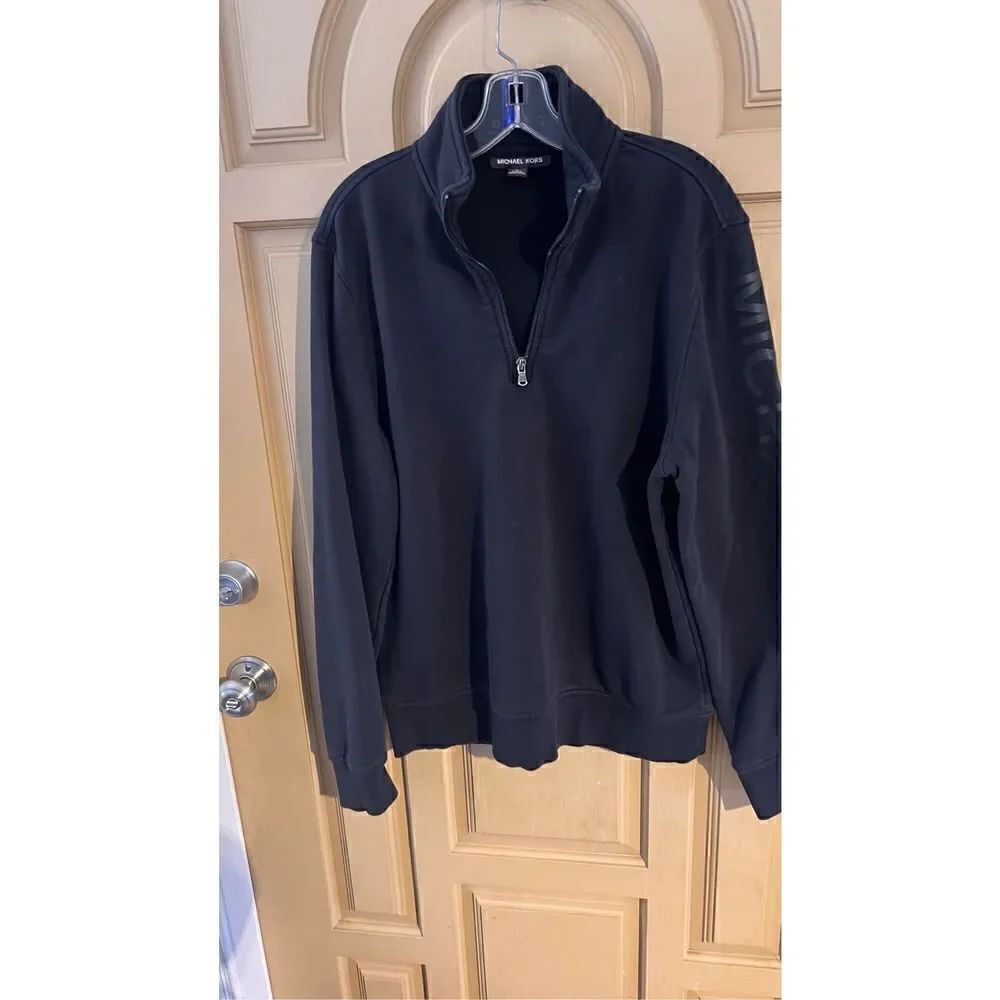 MICHAEL KORS BLUE MENS PULLOVER HALF ZIP SWEATSHIRT TOP SIZE L